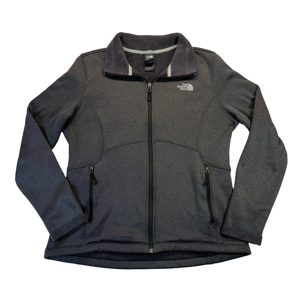 The North Face Agave Fleece Jacket Womens Large L Gray Full Zip Soft Shell Coat